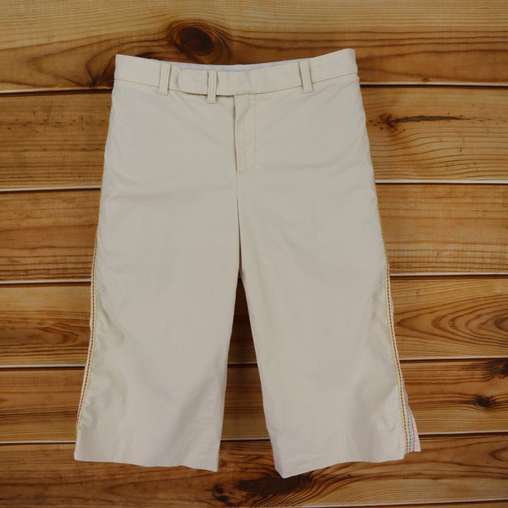 Gap Capri Pants Womens 10 Beige Cotton Pockets Mid Rise Embroidered Side Stripes
